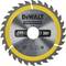 Circular saw blade with a yellow border, brand and technical details visible: 'DeWalt Construction', diameter 165 mm, 30 teeth, maximum speed 7,000 rpm.