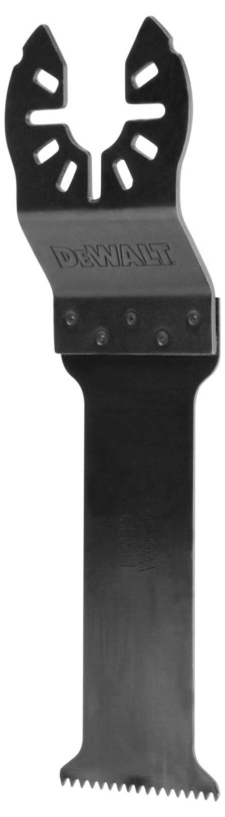 Metal multi-tool saw blade with serrated cutting edge, suitable for precise cutting of wood and metal.