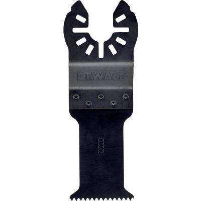 Saw blade for oscillating multi-tool, branded 'DEWALT'. Suitable for cutting wood, with serrated edge.