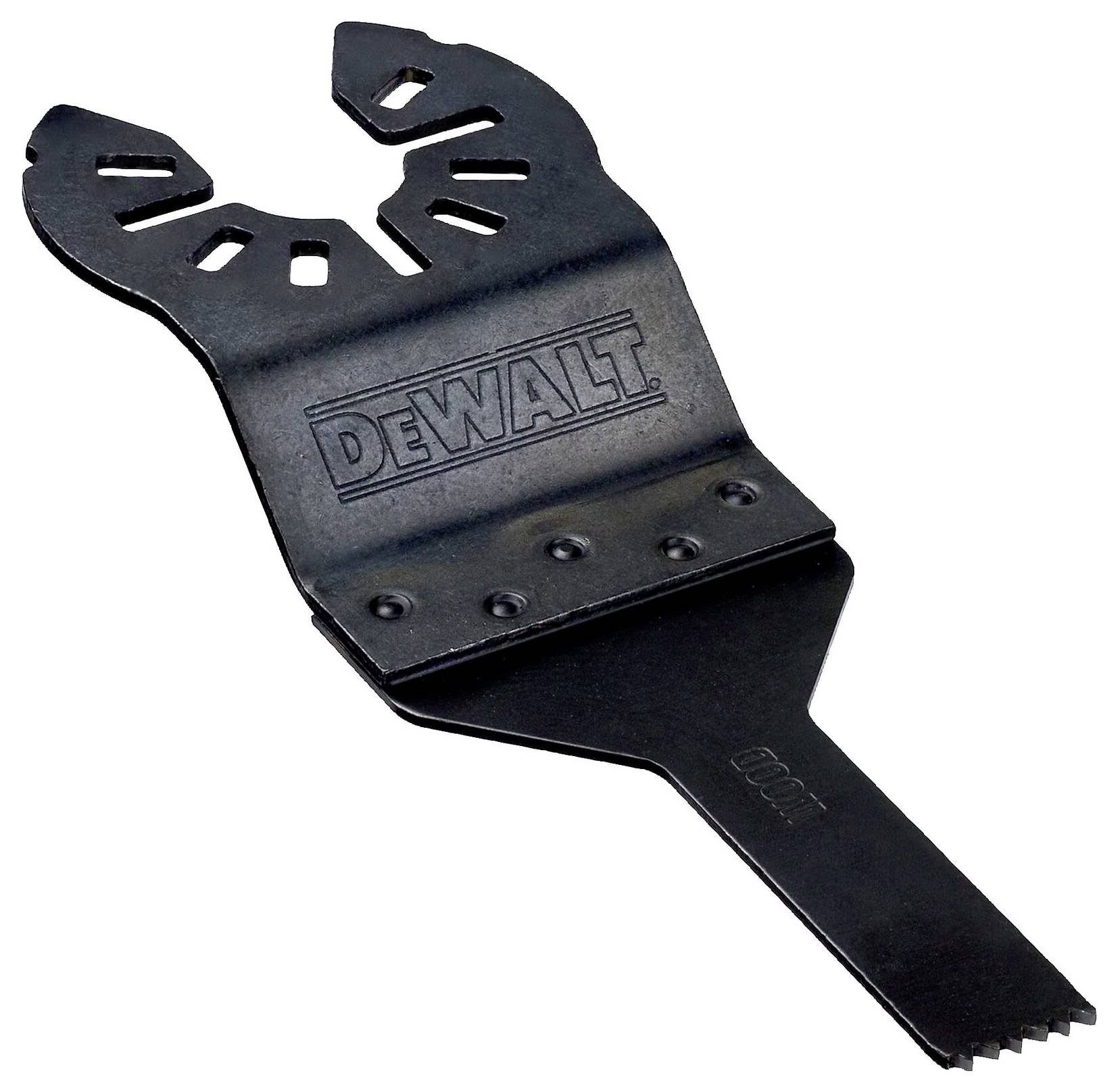 DeWalt saw blade with special hole design for multi-function tools. Robust and versatile for use with various materials.