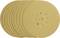 Neat round sandpaper discs in beige, stacked evenly. Each disc has several small holes in the centre.