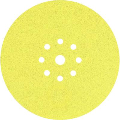 Yellow abrasive disc with multiple holes, used for grinding machines.