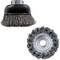 'Wire brush attachment in cap form and wire disc. Used for cleaning or polishing metal surfaces.'