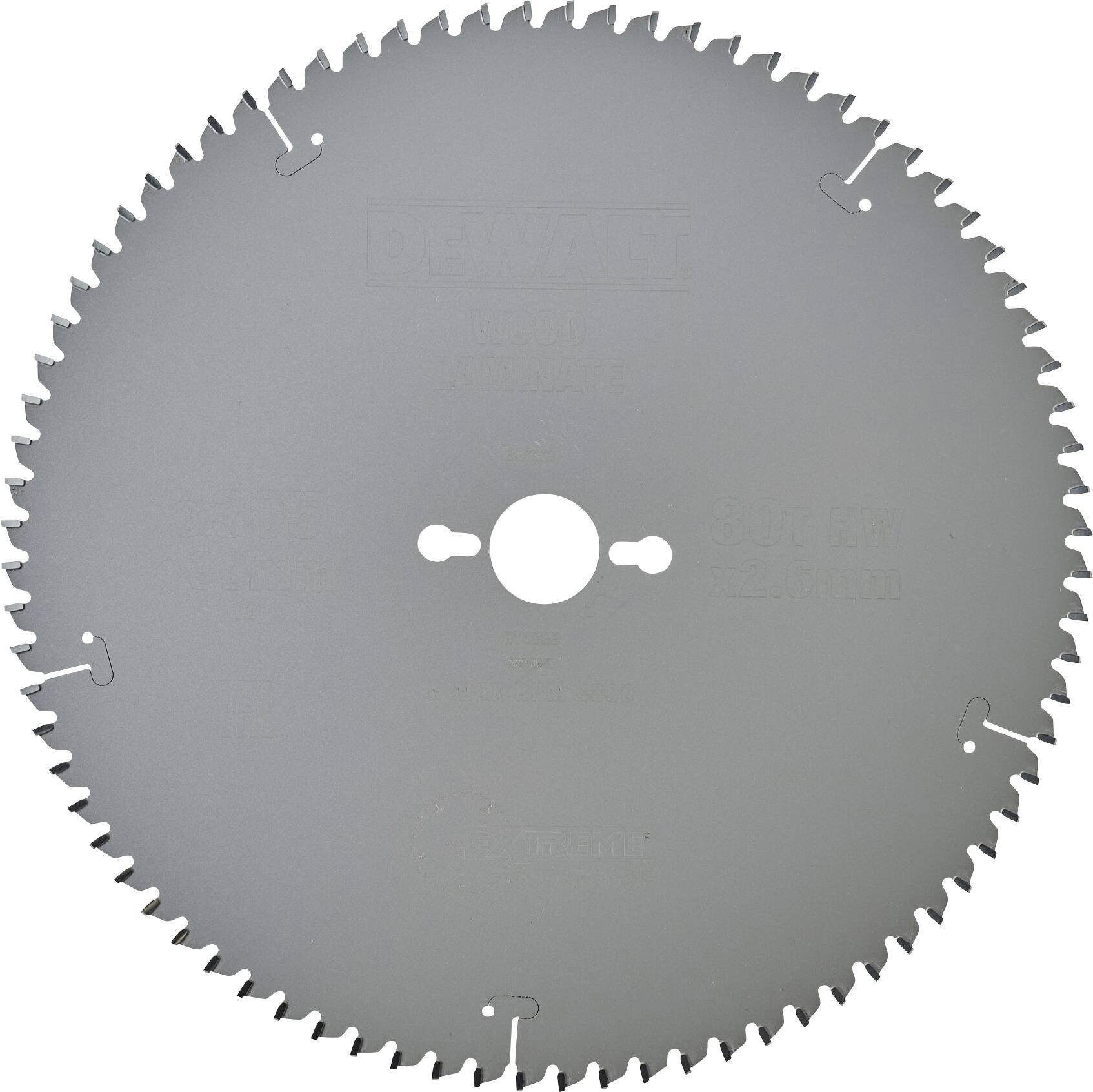 Round metal circular saw blade with numerous teeth, central mounting hole, and a slim, grey surface.