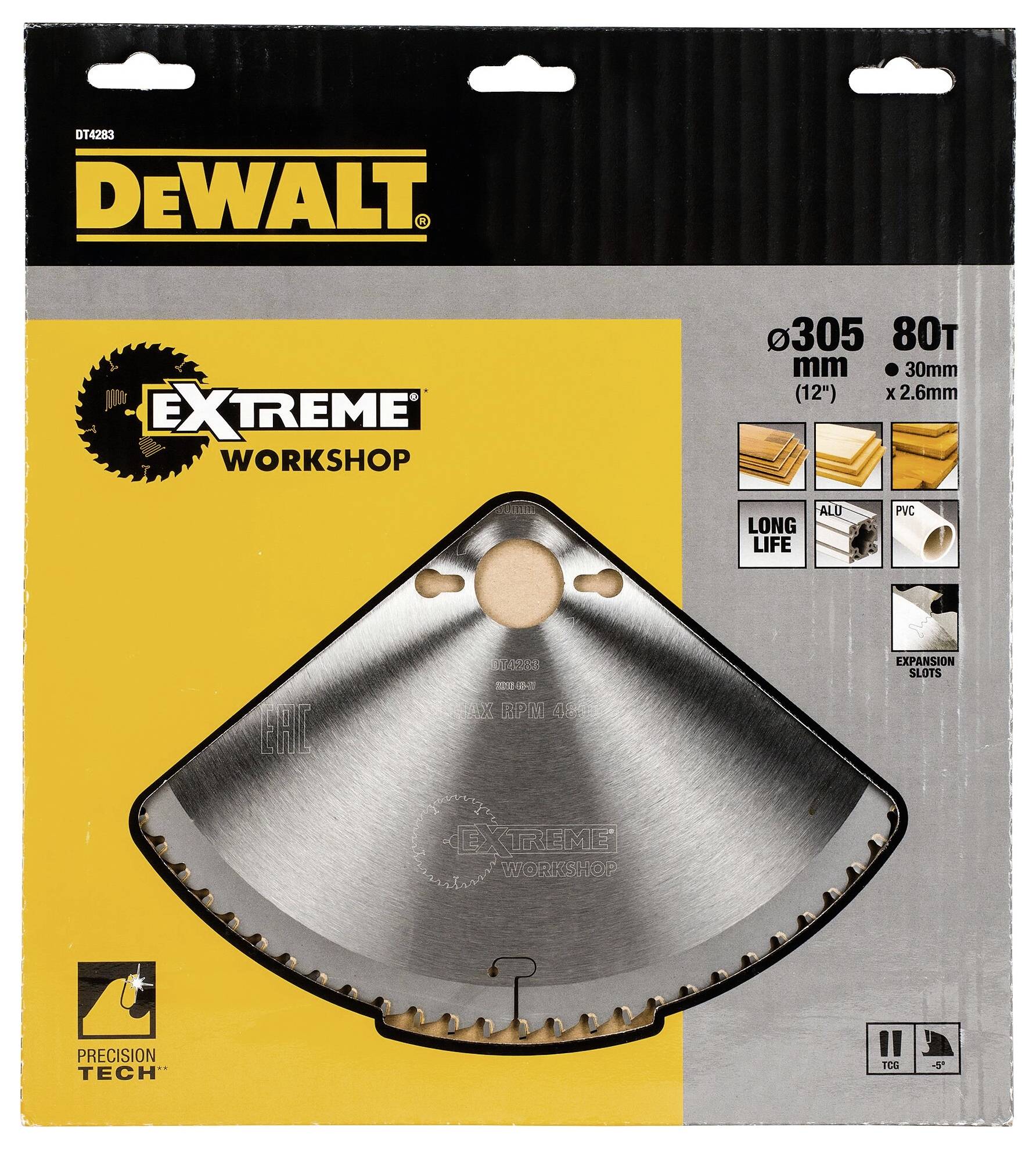 'DeWalt Extreme Workshop Circular Saw Blade, Diameter 305 mm, 80 Teeth. Ideal for Wood and Composite Materials. Precision Engineering.'