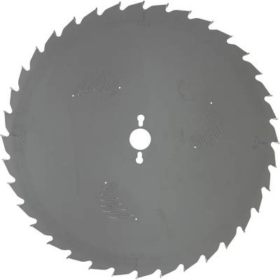 Circular saw blade with teeth around the edge, central fixing point, used for cutting wood or metal.