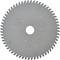 Circular saw blade with serrated edge, central hole, and technical OEM engravings on the surface. Suitable for precise wood cutting.