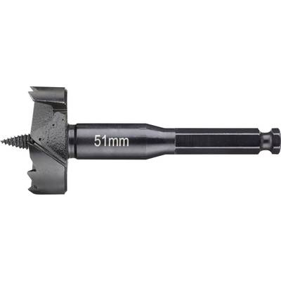 Drill head with a screw point and a diameter of 51mm.