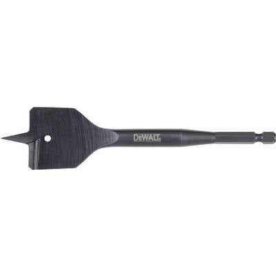 Flat drill bit by DeWalt, with a sharp point and two cutting edges, suitable for woodworking.
