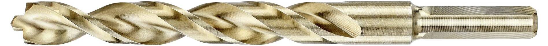 Metal drill bit with a spiral cutting head, suitable for hard metal machining, with a cylindrical shank.