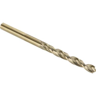 Metal drill bit with a spiral cutting edge and cylindrical shank, suitable for drilling into metal surfaces.