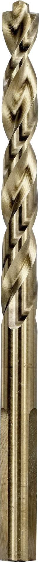 Close-up of a metal drill bit with a spiral cutting edge. The drill bit gleams and looks robust, suitable for precise drilling.