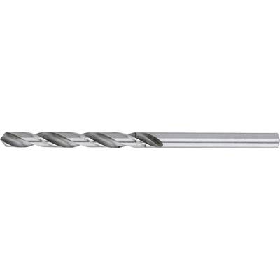 A silver four-fluted end mill with a spiral configuration, used for precision drilling in metal.