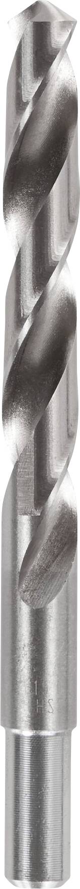 A metal twist drill bit with two cutting edges, suitable for drilling into materials such as wood or metal.