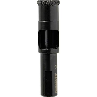 Black, cylindrical drill bit with grooves, suitable for precision drilling. 'DEWALT' brand name on the shaft.