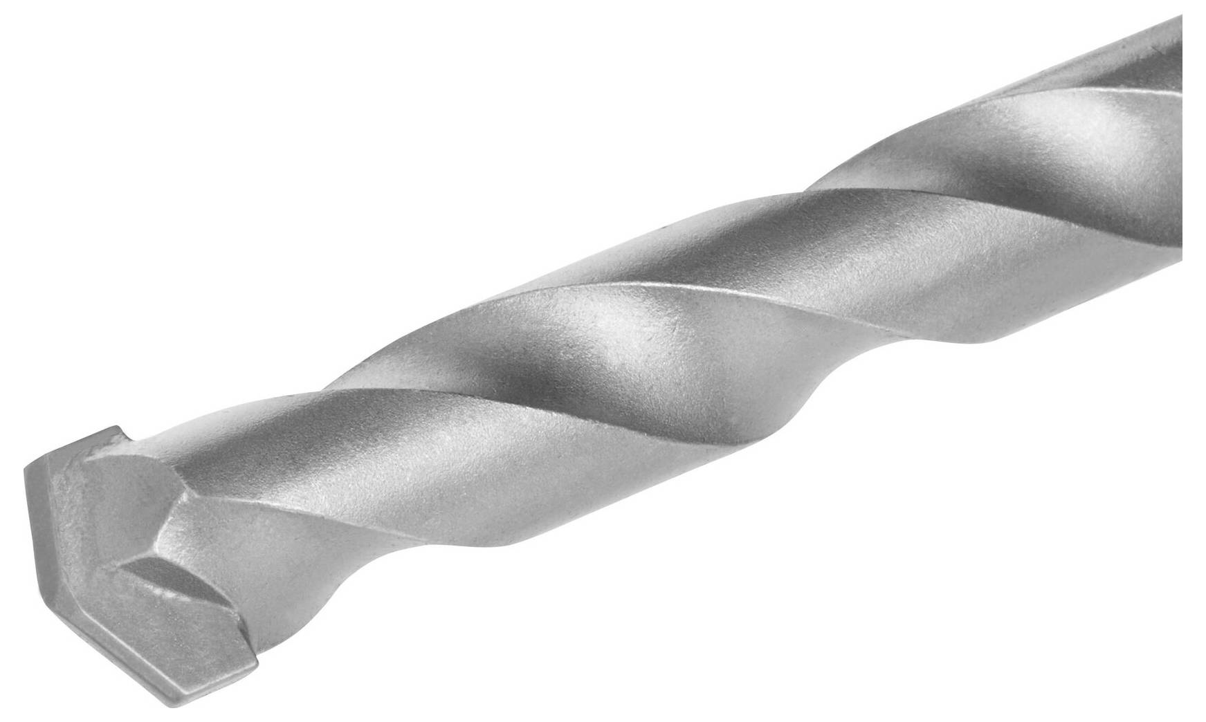 Close-up of a silver drill bit with a spiral-shaped shaft and a flat, sharpened tip. Suitable for precise drilling.