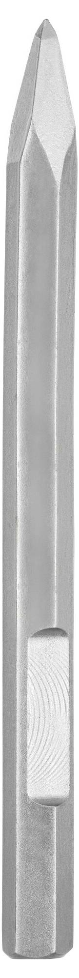 Silver metallic chisel with a bevelled tip. Used for heavy impact work on various materials.