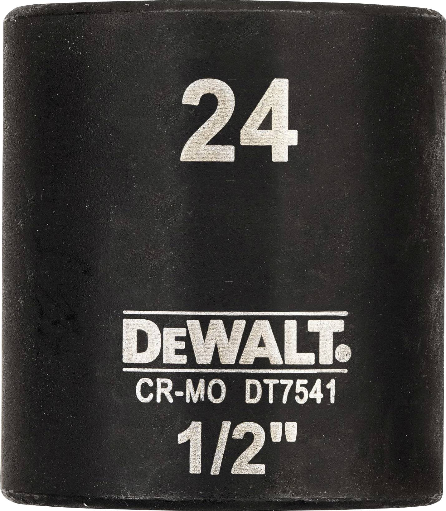Black nut attachment with the inscription '24', 'DEWALT', 'CR-MO DT7541', '1/2"'.