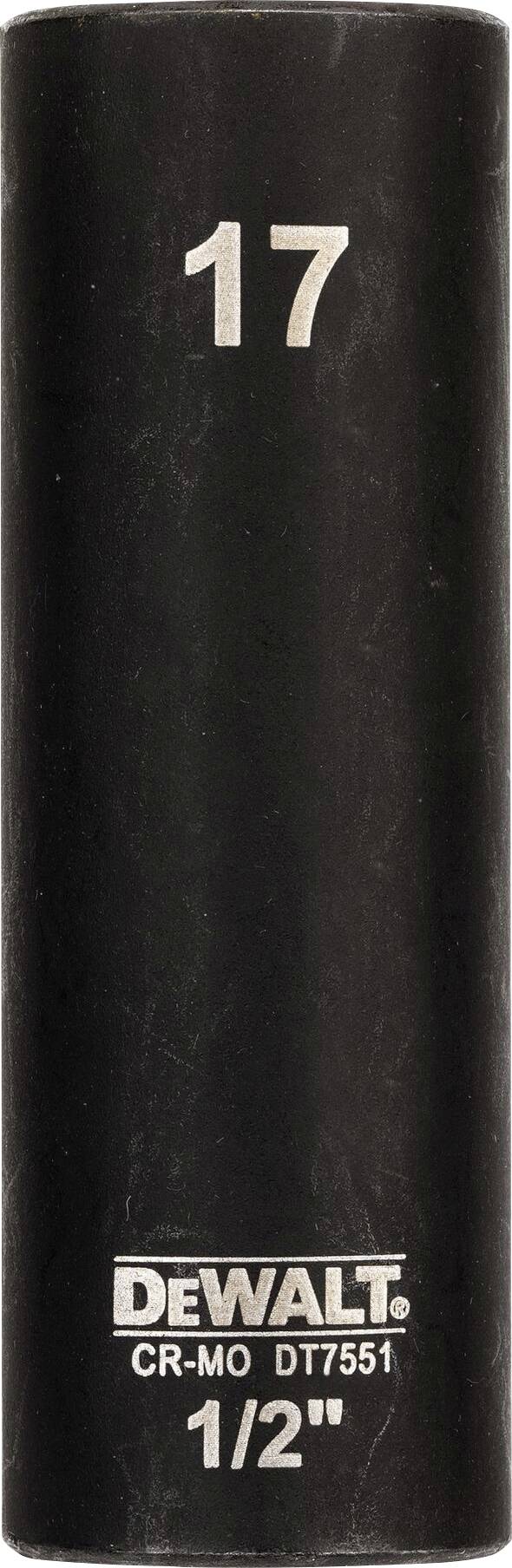 Black hexagonal socket key by DEWALT with the number '17' and the marking 'CR-MO DT7551 1/2"' underneath this number.