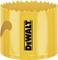 Yellow hole saw attachment with serrated edge and black 'DEWALT' logo.