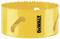 Yellow circular saw blade with serrated edge and 'DEWALT' logo, suitable for wood cutting.