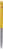 Yellow pen with black lettering on the upper part and a spiral-shaped, silver section in the lower area.