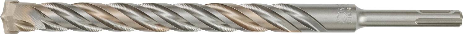 A thick drill bit with a spiral groove winding around the shank. The drill bit has a metallic surface.