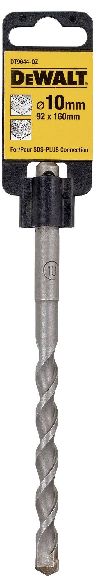 'DEWALT drill bit 10mm, 92x160mm, SDS Plus shank. Suitable for drilling in concrete.'