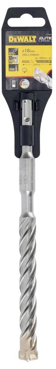A DeWalt drill, Elite Type 4 SDS Plus, with a 6-piece spiral shaft, packaged in a black holder.