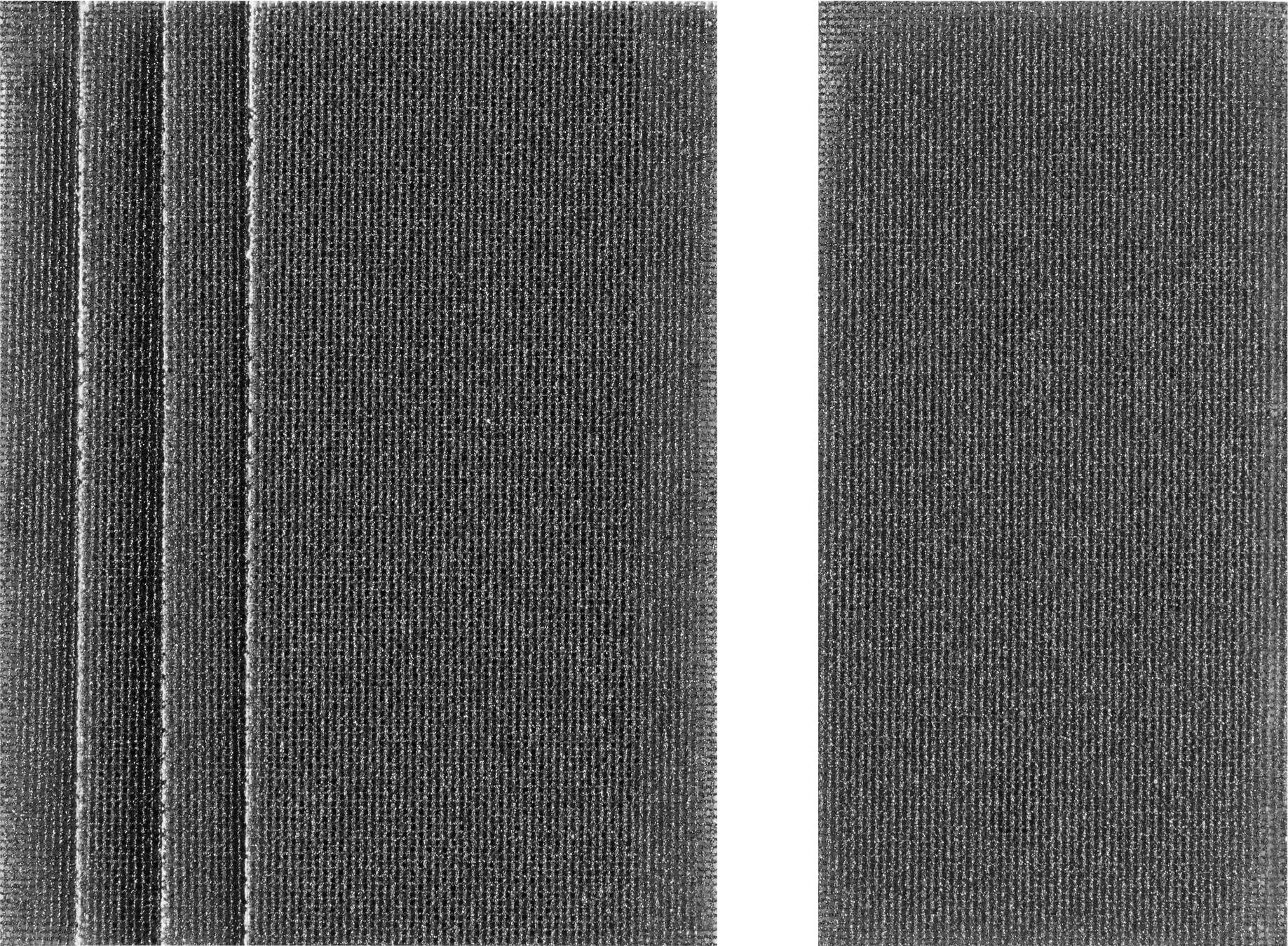Two grey, ridged felt panels: three arranged side by side on the left, a single panel on the right, all vertically oriented.