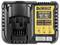 'DeWalt DCB1104' Charger. Yellow and black, suitable for 12V/18V XR Li-Ion batteries. Includes safety and usage instruction symbols.