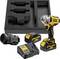 Impact driver set consisting of a yellow DeWalt impact driver, two 18V batteries, charger, and plastic carry case.