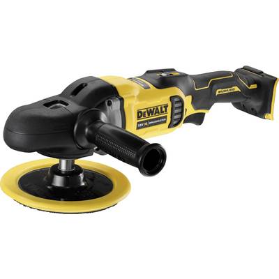 Battery-powered angle grinder with a yellow casing and black handle. The 'DeWalt' brand prominently visible on the device.