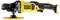 A DeWalt electric angle grinder in yellow and black is lying on its side. The tool is battery-powered.