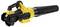 A yellow and black cordless leaf blower with an ergonomic handle and a long nozzle, suitable for garden work.