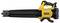 A yellow and black leaf blower by Dewalt with an ergonomic handle, lying on a white surface.