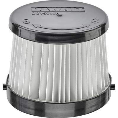 'Cylindrical filter with pleated pattern and black plastic base, marked with a well-known tool manufacturer's name.'