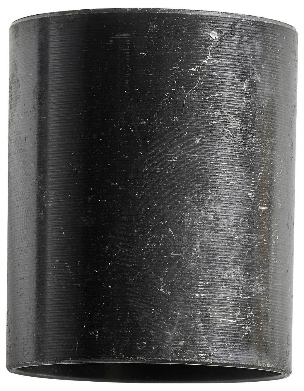 A black, cylindrical pipe with a visible surface texture. It stands vertically against a neutral background.
