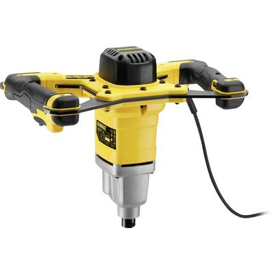Yellow and black hand mortar mixer with ergonomic handle, metal casing, and power cable.
