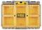 Orange storage box with six compartments and a clear lid. In the centre, it reads 'DeWalt ToughSystem 2.0'.