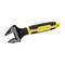 An adjustable spanner with a yellow handle and black head. The handle bears the 'Stanley' logo.