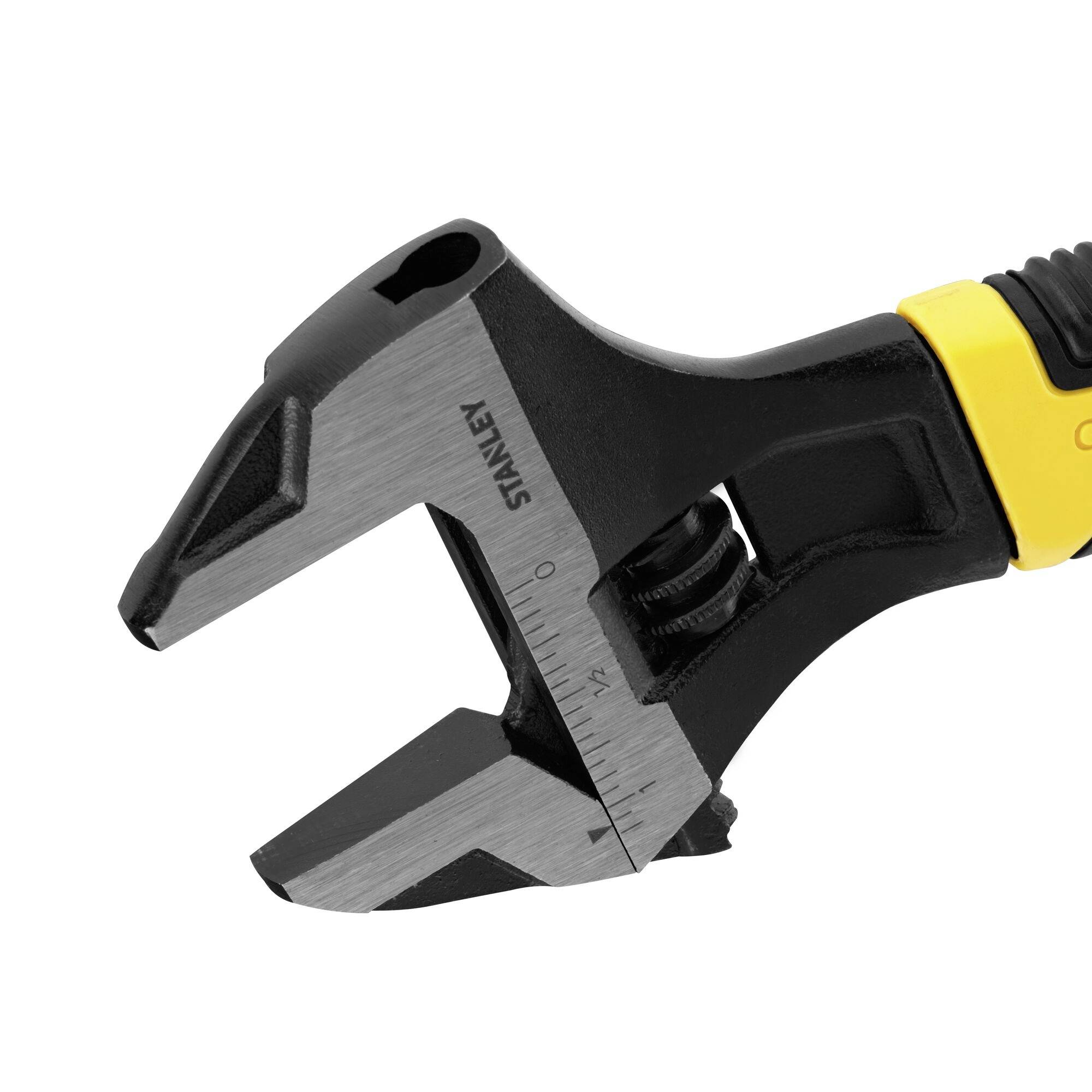 An adjustable spanner with a yellow handle. Ideal for various screw sizes due to its adjustable head.