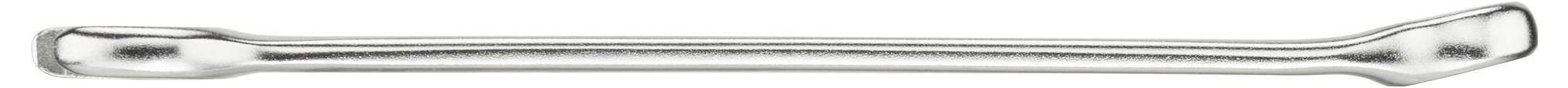 A chrome-plated wheel cross spanner with two differently sized socket ends, for mounting or removing wheel nuts.
