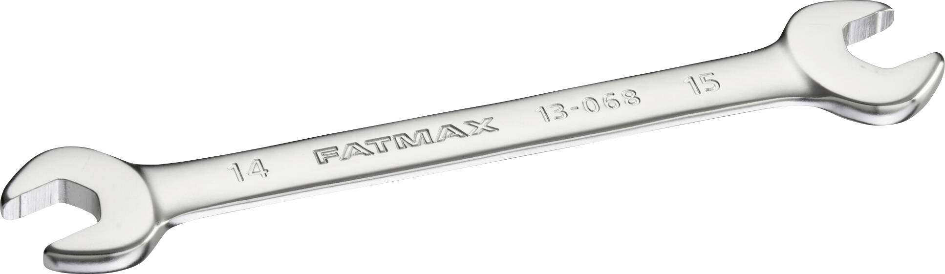 A silver spanner with open ends, marked with 'FATMAX' and sizes '14' and '15', used for loosening bolts.