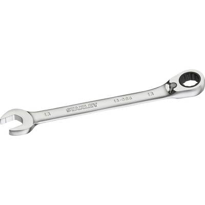 A silver spanner with two ends: one with an open-ended jaw and the other with a ratchet ring, both marked with '13'.