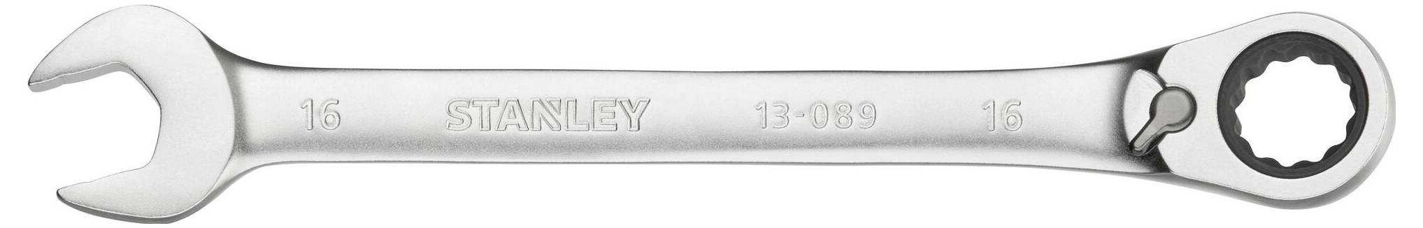 A silver Stanley spanner with open-ended and ring spanners at the ends, marked with '15' and the serial number '13-009'.