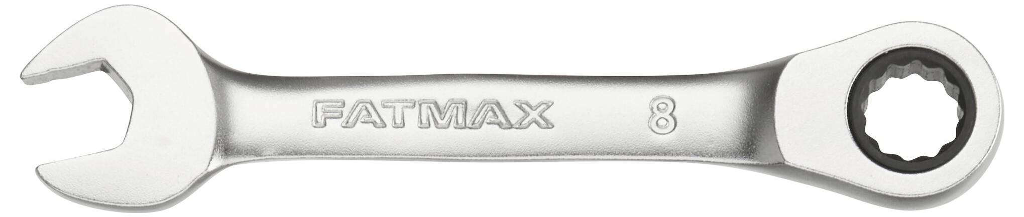 Silver adjustable spanner with 'FATMAX' lettering and the number '8' on the handle. Open-ended jaw on the left, ring spanner head on the right.