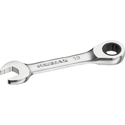 A silver ring and open-ended spanner from the 'FATMAX' brand, size 10, lies diagonally.