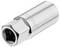 Hexagonal metal socket, brightly polished, for screw-related tasks.