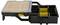 Black and yellow toolbox with a transparent lid, removable compartments, and carry handle, open for storage.